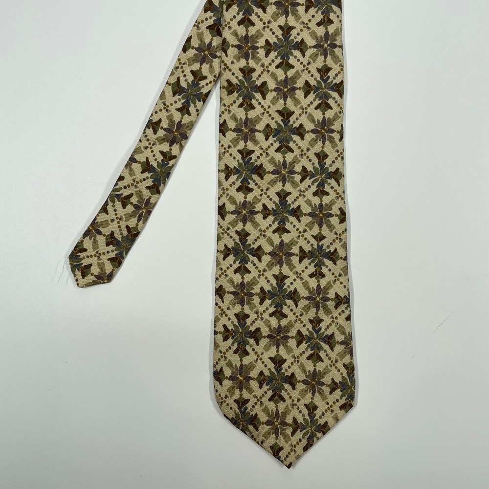 Structure Tan Silk Geometric Floral Necktie Mens OS